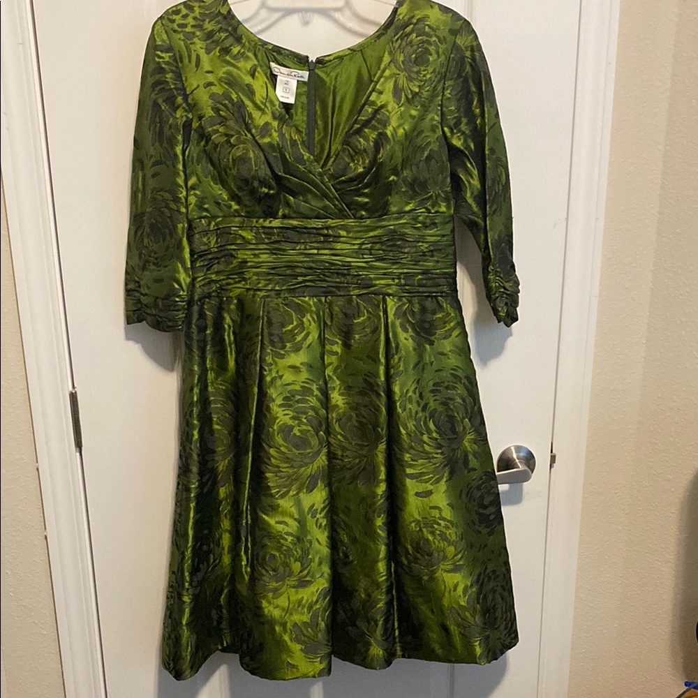 Oscar de la Renta Green Floral Dress